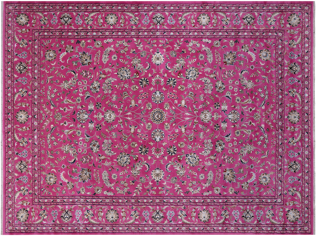 Pink Persian Nain Wool & Silk Handmade Rug 9' 1" X 12' 2" - Q24056