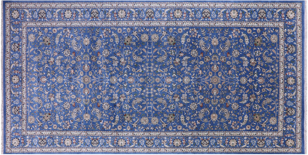 Blue 9' 11" X 20' 4" Persian Nain Handmade Wool & Silk Rug - Q24059