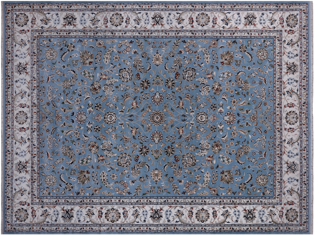 Blue 9' 0" X 12' 0" Persian Nain Handmade Wool & Silk Rug - Q24060