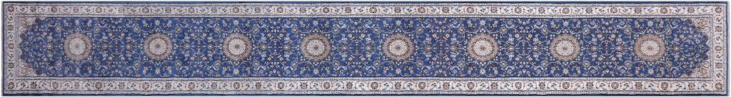 Blue 2' 7" X 19' 8" Runner Persian Nain Hand Knotted Wool & Silk Rug - Q24066