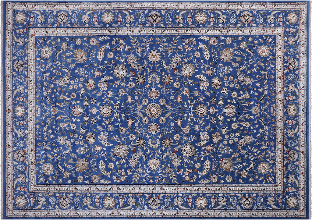 Blue 9' 11" X 14' 3" Handmade Persian Nain Wool & Silk Rug - Q24071