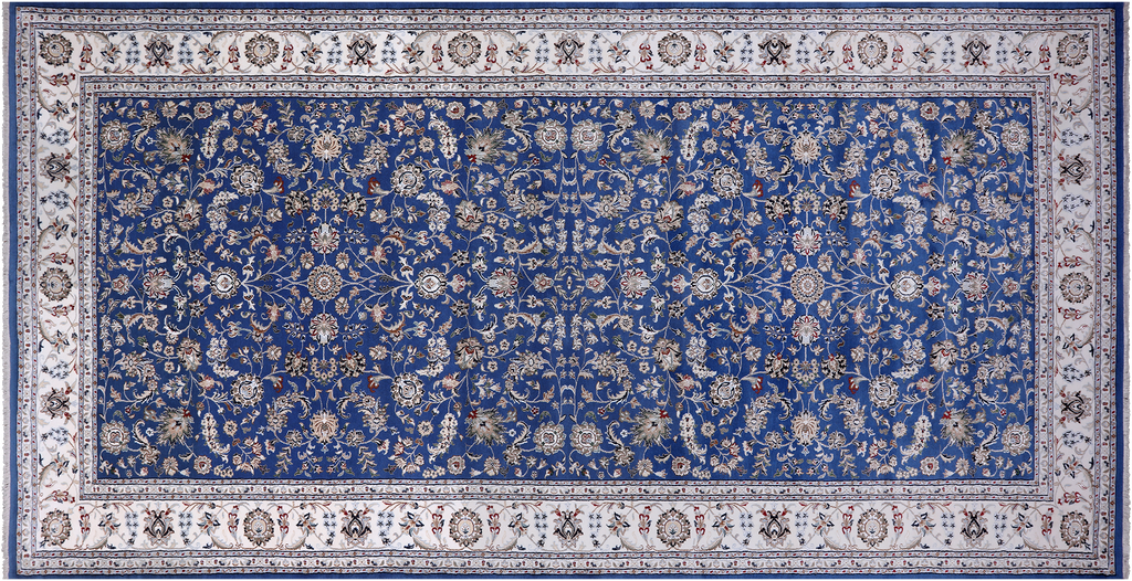 Blue 8' 1" X 16' 4" Handmade Persian Nain Wool & Silk Rug - Q24072