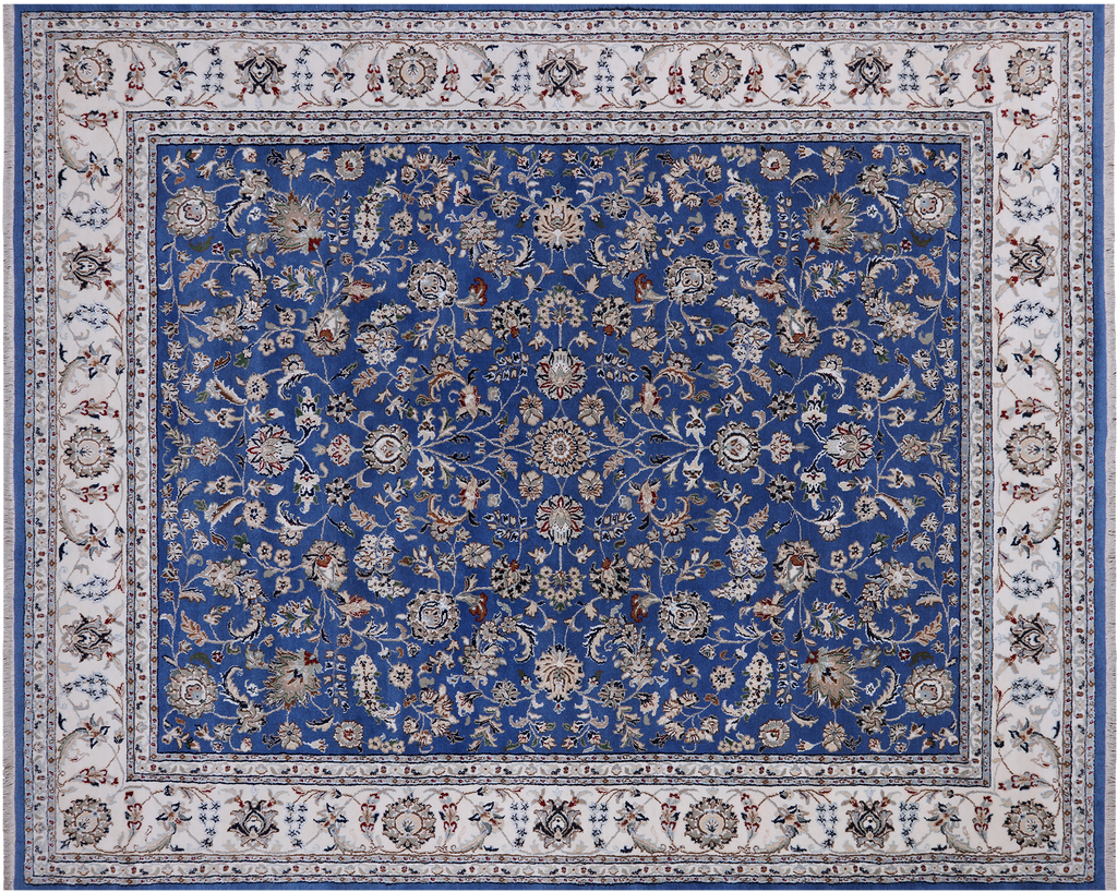 Blue 7' 11" X 10' 0" Persian Nain Wool & Silk Hand Knotted Rug - Q24079