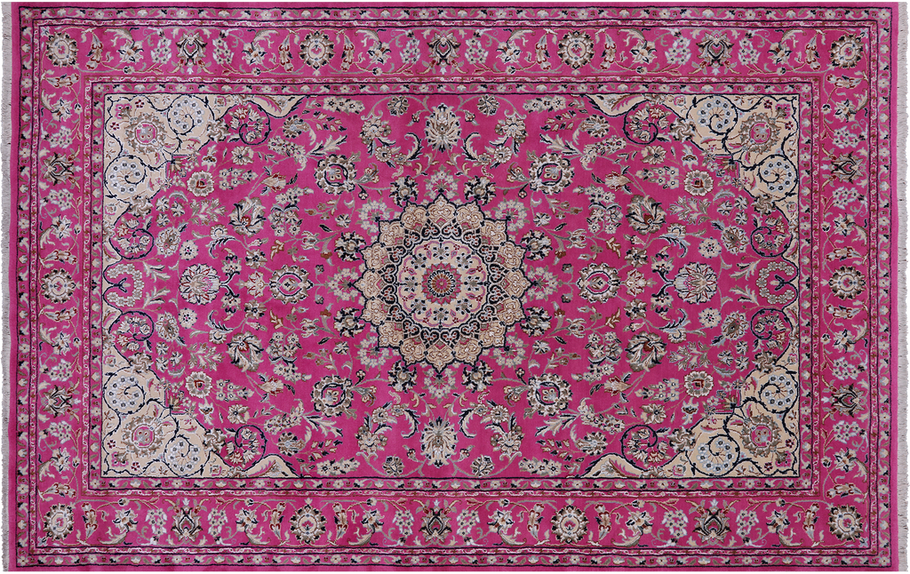 Pink 5' 10" X 9' 2" Persian Nain Wool & Silk Handmade Rug - Q24080