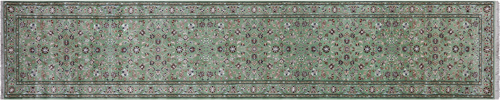 Green 2' 9" X 14' 1" Persian Nain Hand-Knotted Wool & Silk Runner Rug - Q24083