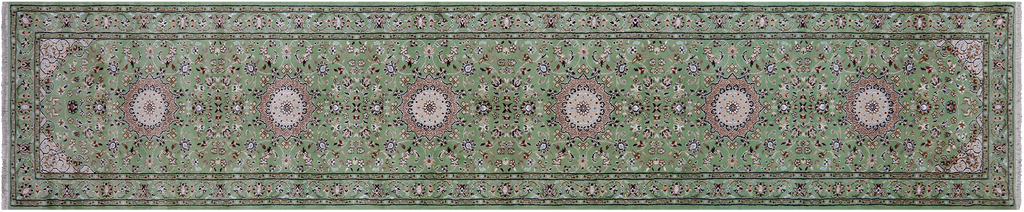 Green 2' 9" X 14' 1" Persian Nain Handmade Wool & Silk Runner Rug - Q24087