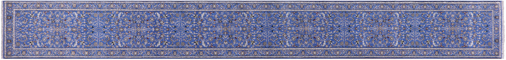 Blue 2' 8" X 24' 4" Runner Persian Nain Hand Knotted Wool & Silk Rug - Q24092