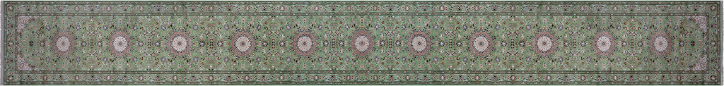 Green 2' 8" X 24' 4" Runner Persian Nain Handmade Wool & Silk Rug - Q24095