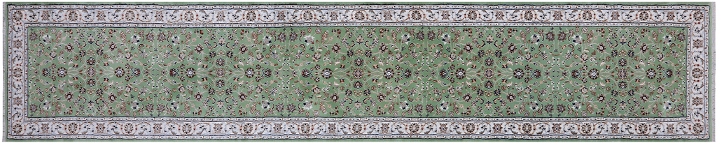 Green 2' 9" X 14' 1" Runner Persian Nain Hand-Knotted Wool & Silk Rug - Q24096