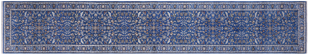 Blue 2' 9" X 16' 3" Runner Persian Nain Handmade Wool & Silk Rug - Q24097
