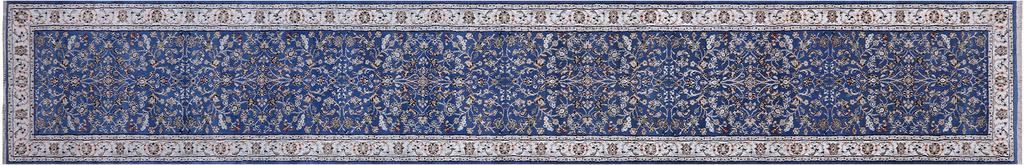 Blue 2' 6" X 16' 3" Runner Persian Nain Handmade Wool & Silk Rug - Q24098