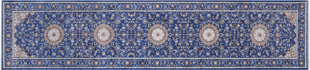 Blue 2' 8" X 11' 10" Runner Persian Nain Hand Knotted Wool & Silk Rug - Q24101