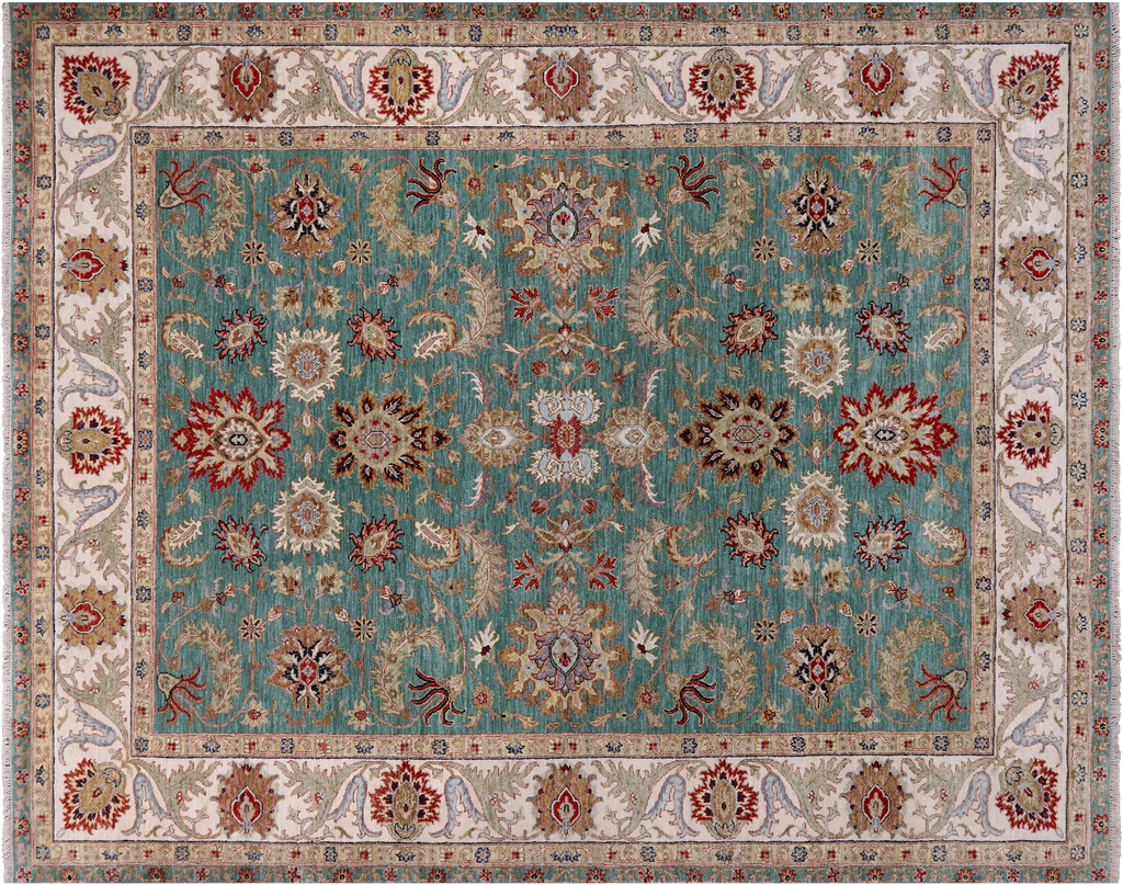 Green 8' 0" X 10' 2" Persian Tabriz Hand-Knotted Wool Rug - Q24107
