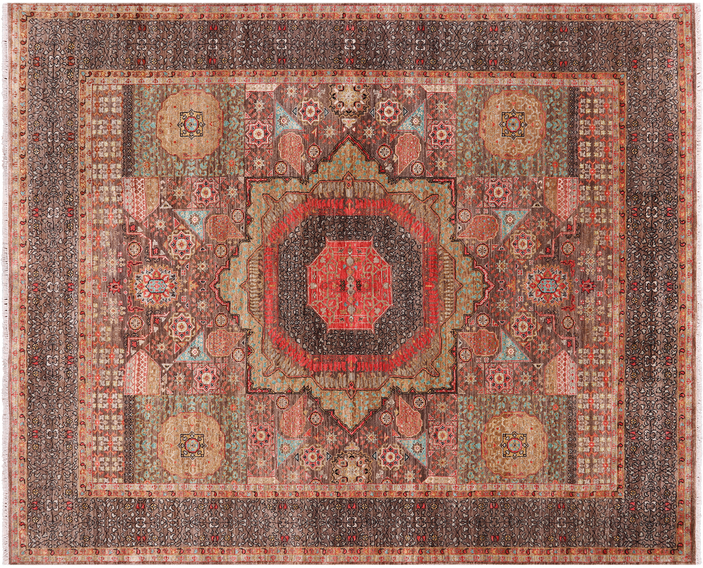 Brown 8' 2" X 10' 1" Geometric Mamluk Handmade Wool Rug - Q24108