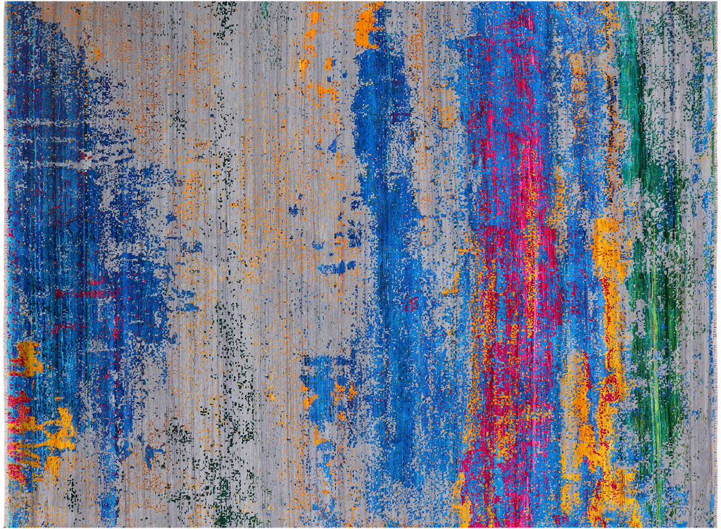 9' 0" X 12' 1" Abstract Handmade Wool & Silk Rug - Q24110