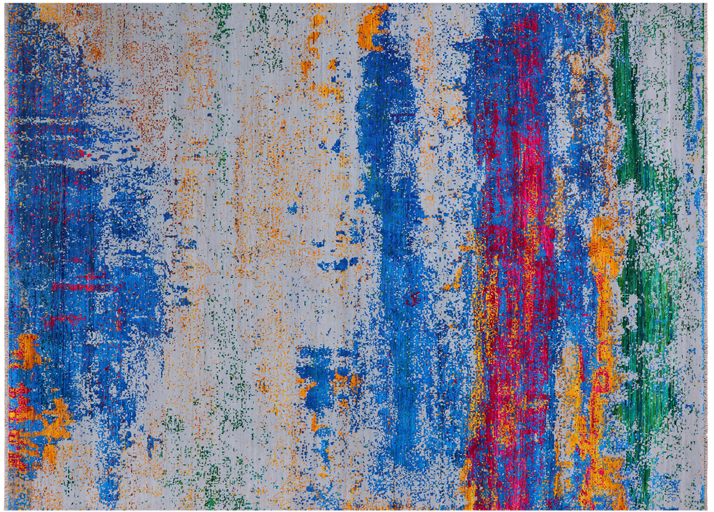 8' 10" X 12' 0" Abstract Hand-Knotted Wool & Silk Rug - Q24111