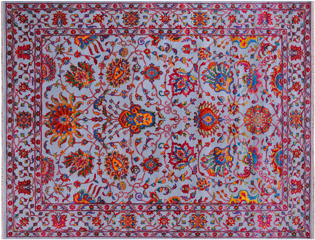 Grey 8' 0" X 10' 4" Persian Tabriz Handmade Wool & Silk Rug - Q24113