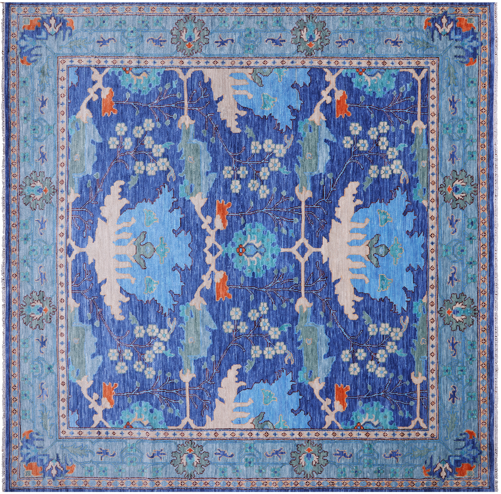 Blue 11' 1" X 11' 1" Square William Morris Hand Knotted Wool Rug - Q24115