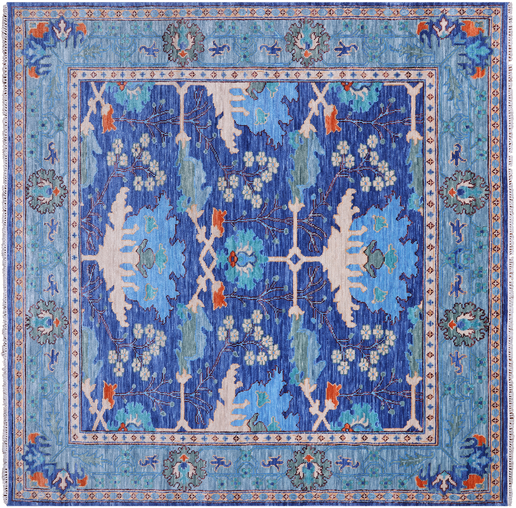 Blue 9' Square William Morris Handmade Wool Rug - Q24116