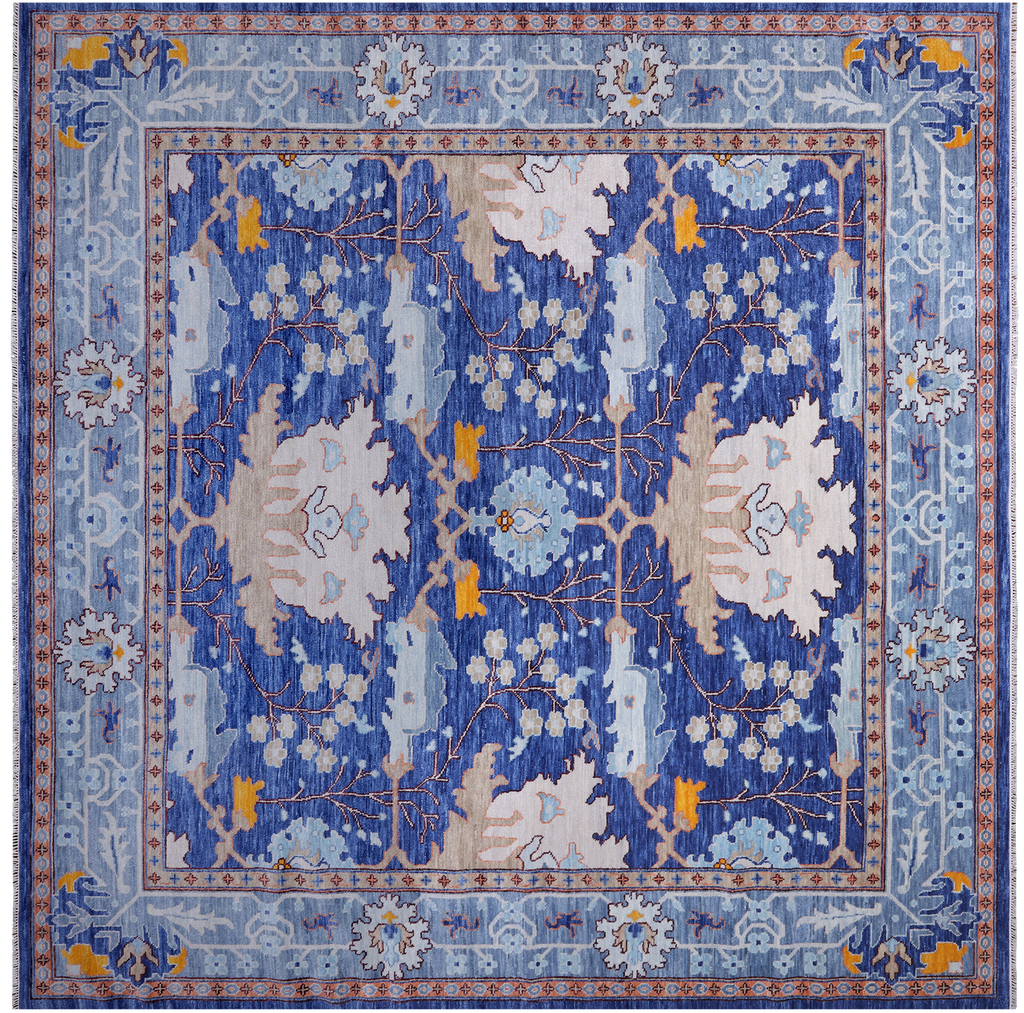 Blue 12' Square William Morris Hand Knotted Wool Rug - Q24118
