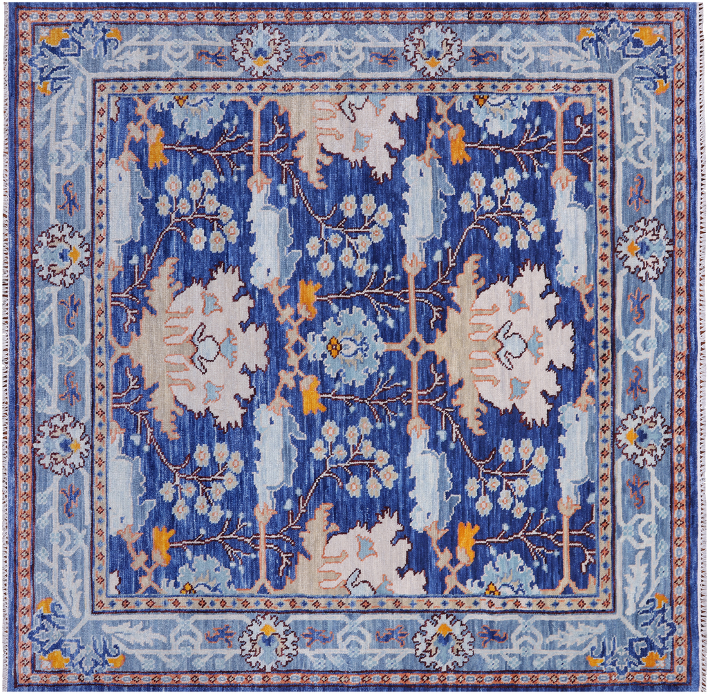 Blue 7' Square William Morris Handmade Wool Rug - Q24119