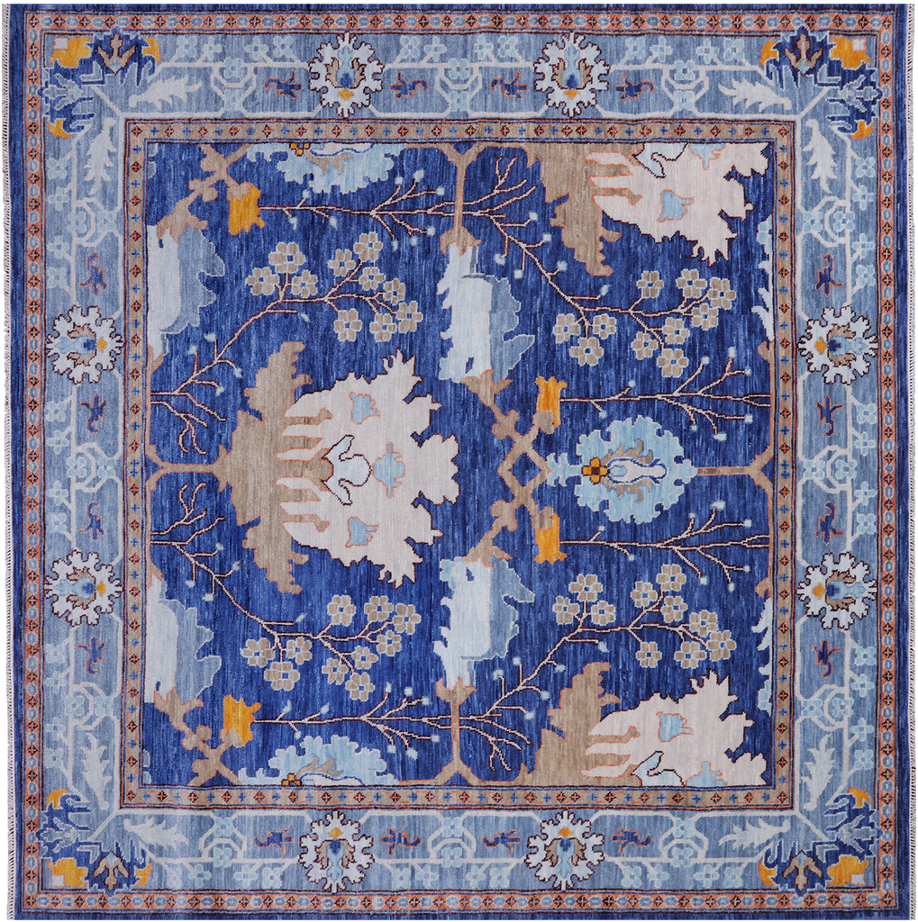 Blue 10' Square William Morris Hand Knotted Wool Rug - Q24120