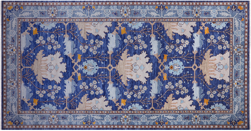 Blue 9' 3" X 18' 1" William Morris Handmade Wool Rug - Q24122