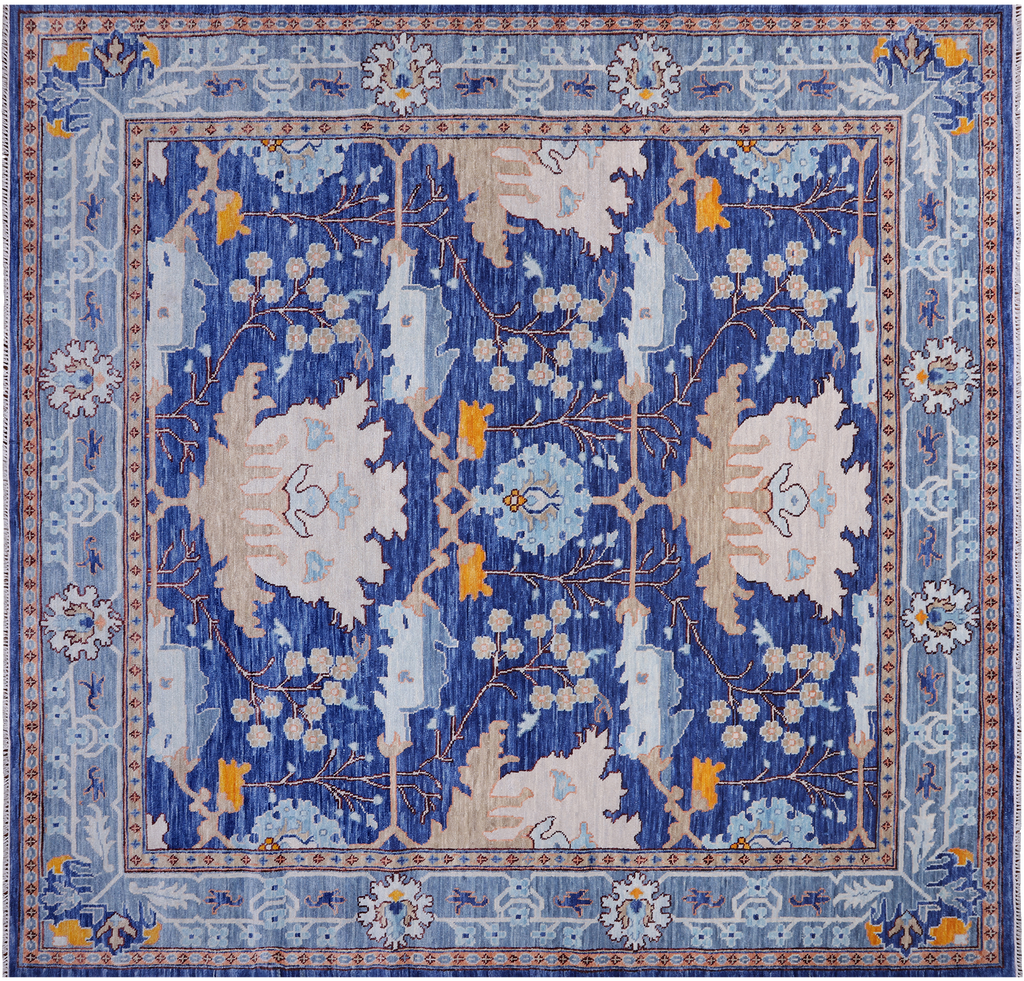 Blue 11' 3" X 11' 3" Square William Morris Handmade Wool Rug - Q24125