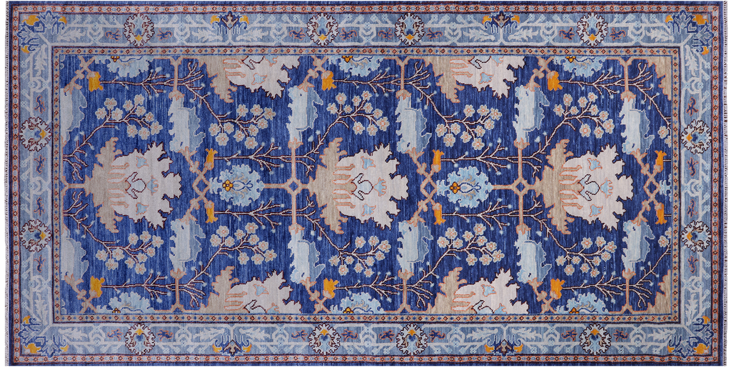 Blue 8' 2" X 14' 2" Hand Knotted William Morris Wool Rug - Q24128