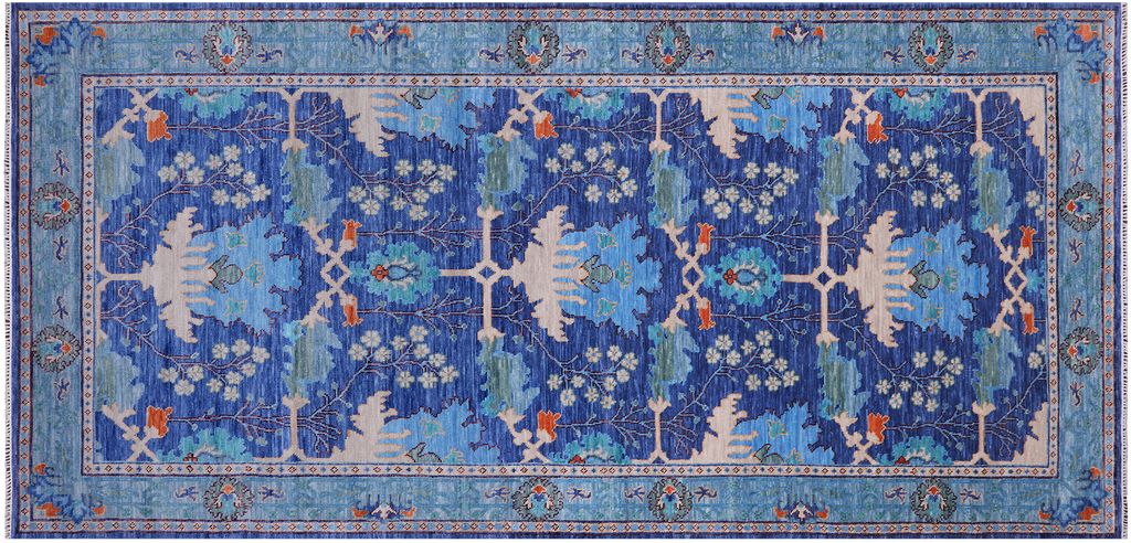 Blue 7' 1" X 14' 7" William Morris Hand Knotted Wool Rug - Q24130