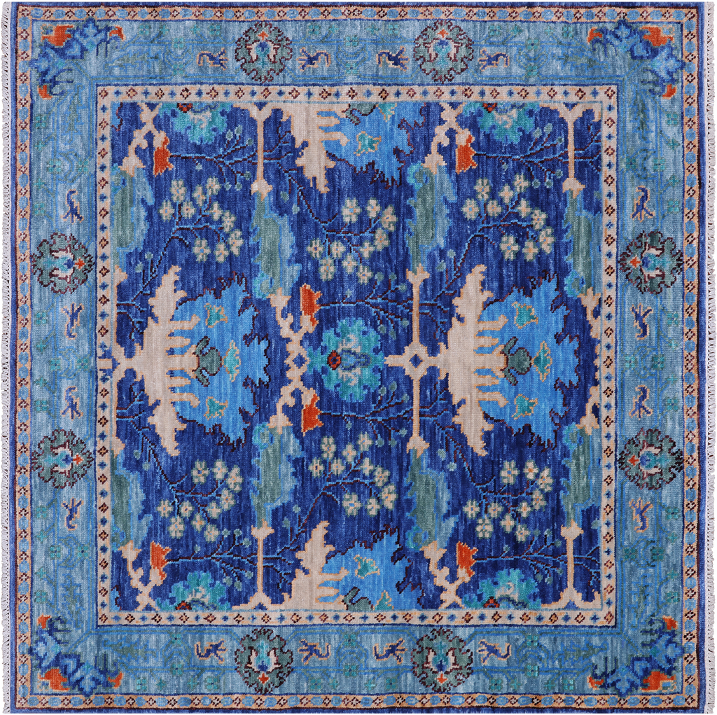 Blue 6' Square William Morris Hand Knotted Wool Rug - Q24131