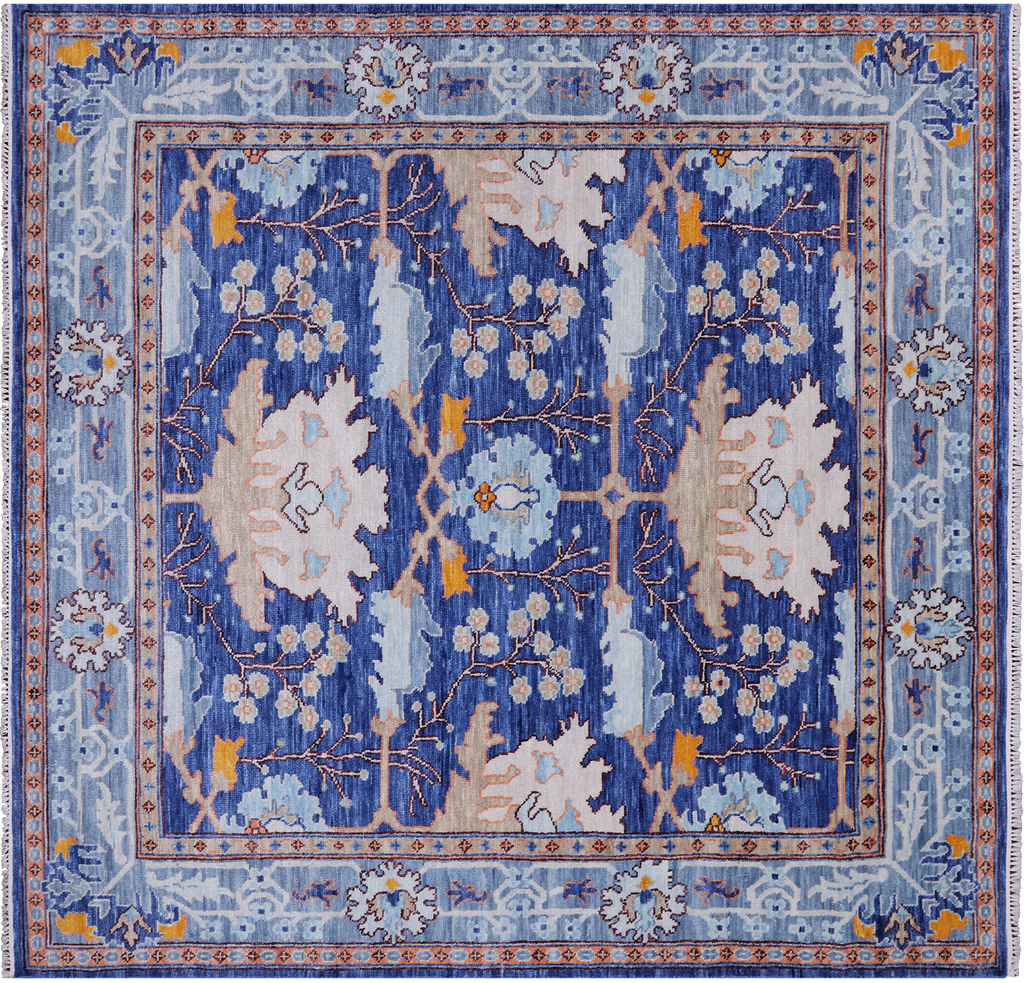 Blue 9' Square William Morris Hand Knotted Wool Rug - Q24132