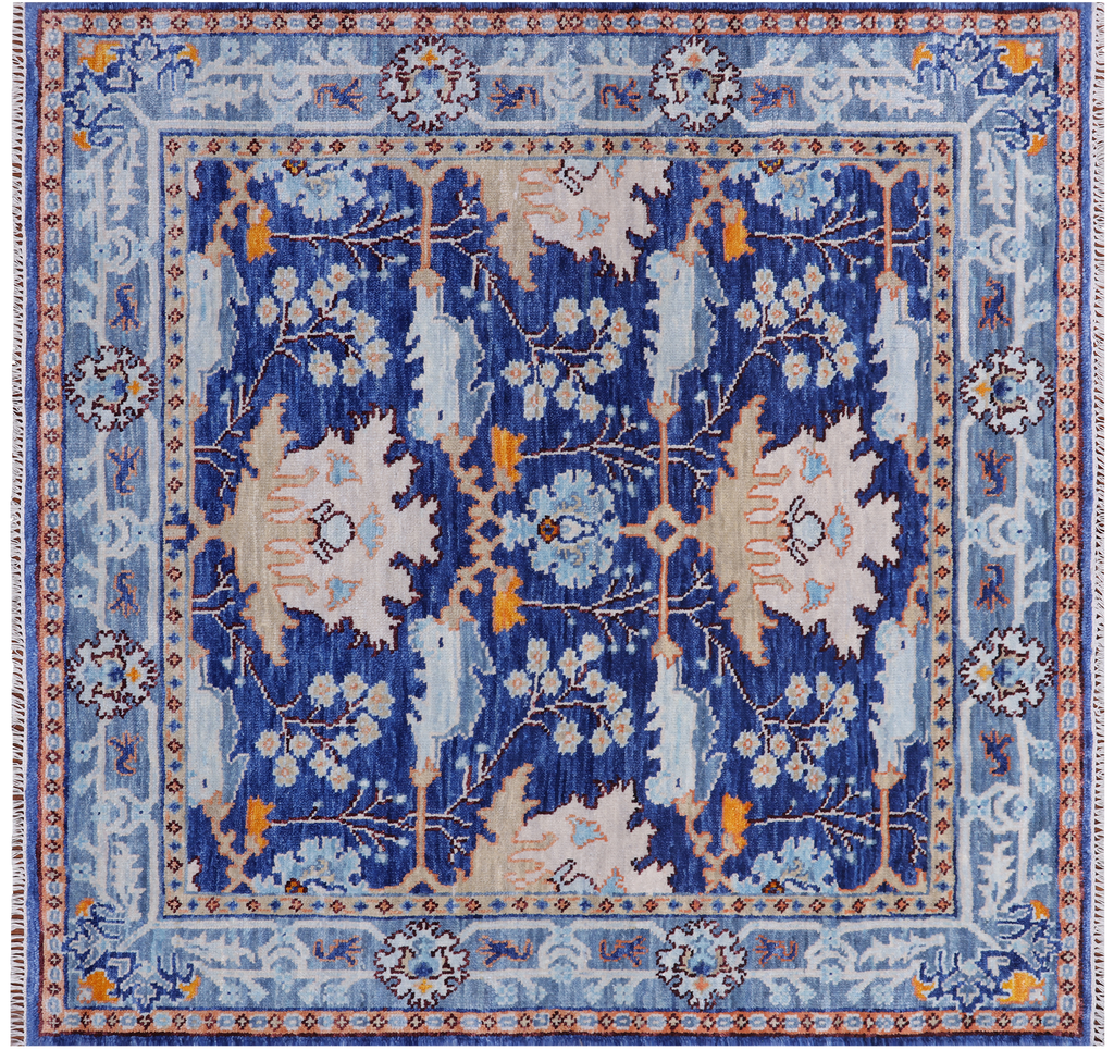 Blue 6' Square William Morris Handmade Wool Rug - Q24133