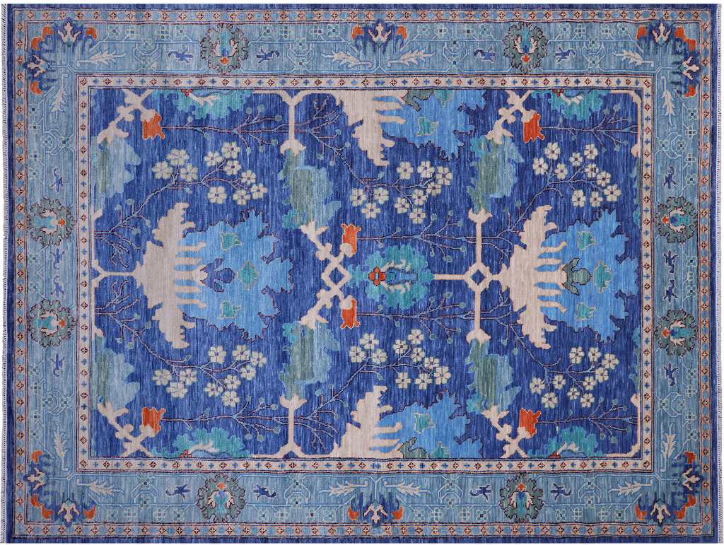 Blue 9' 3" X 12' 3" William Morris Handmade Wool Rug - Q24134