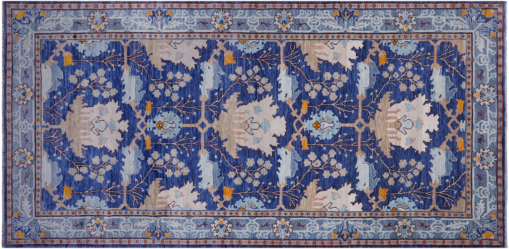 Blue Hand Knotted Wool William Morris Rug 8' 0" X 16' 1" - Q24136