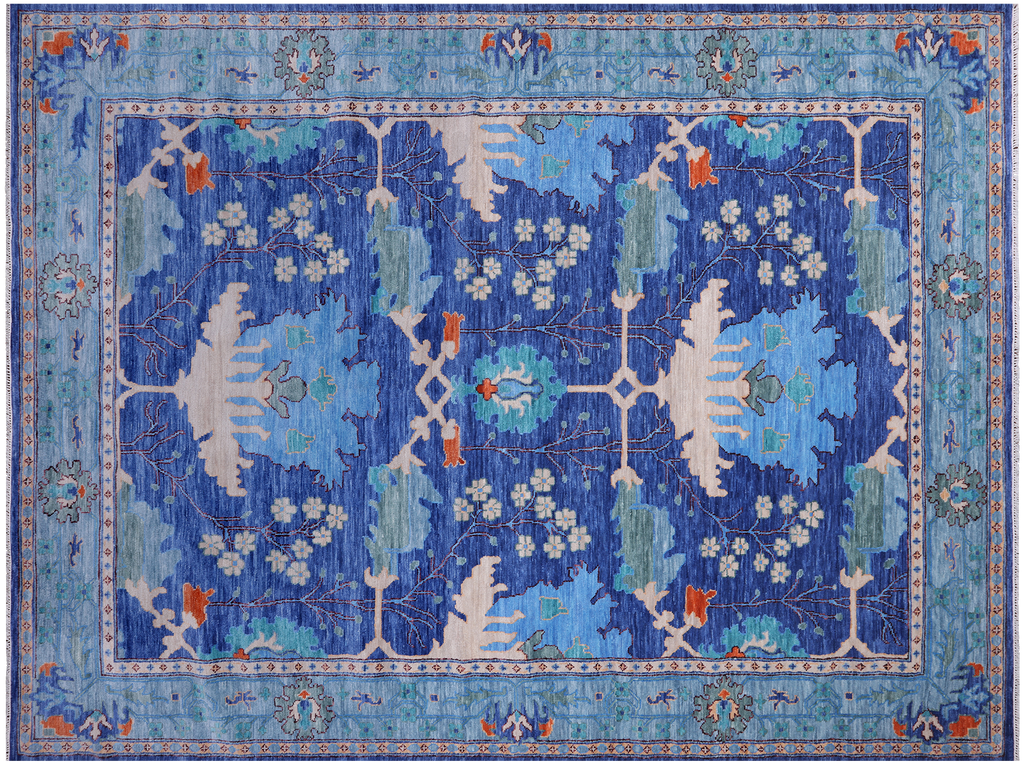 Blue 10' 3" X 13' 11" William Morris Handmade Wool Rug - Q24140