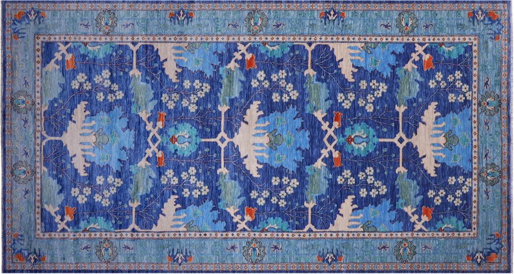 Blue 9' 4" X 17' 10" William Morris Hand Knotted Wool Rug - Q24141
