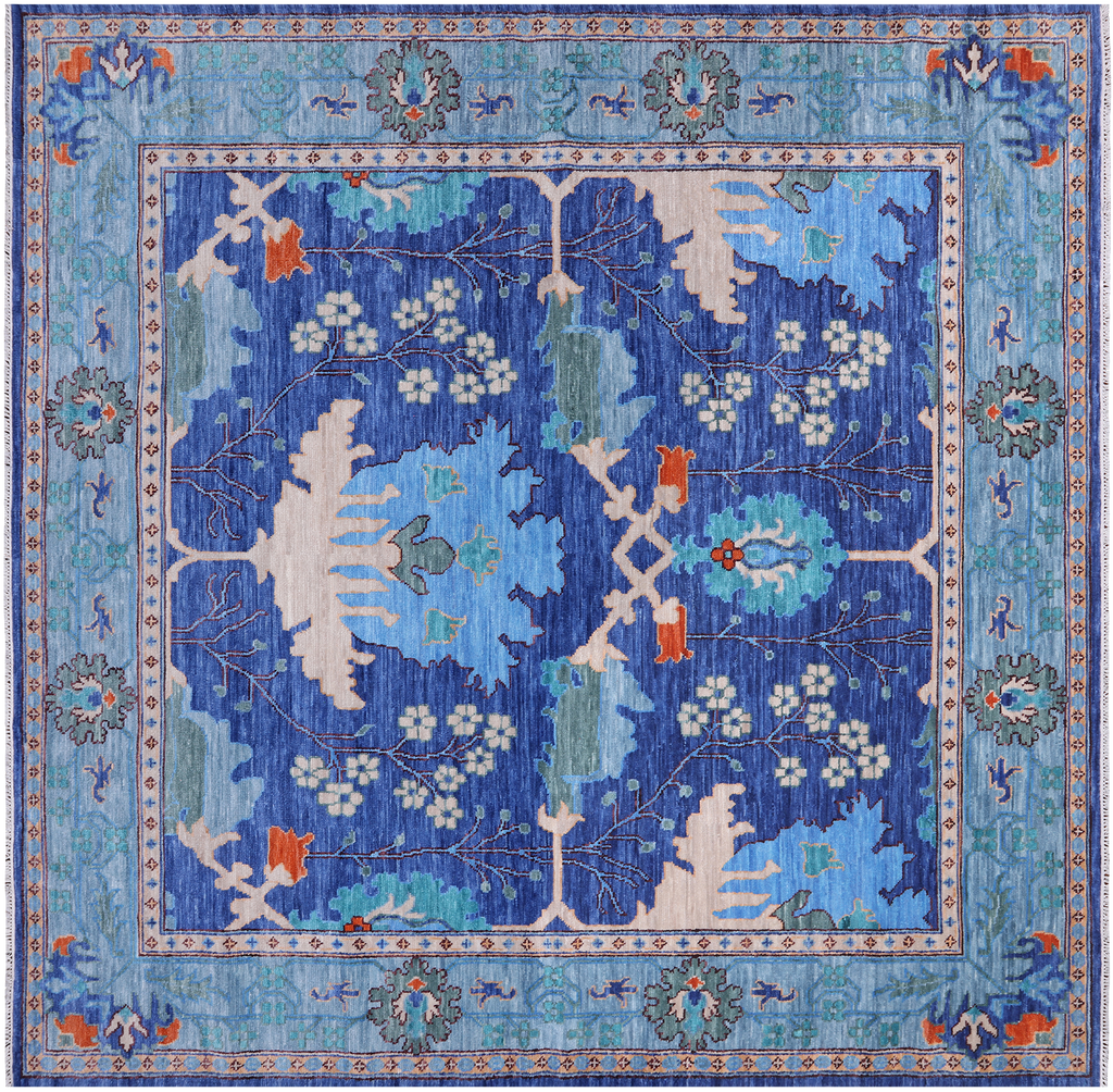 Blue 10' Square William Morris Handmade Wool Rug - Q24142