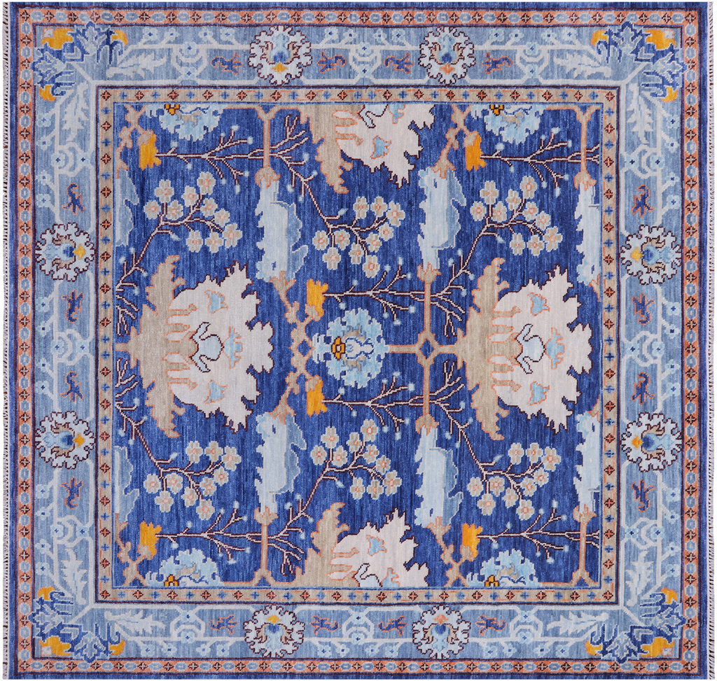 Blue 8' Square William Morris Handmade Wool Rug - Q24143