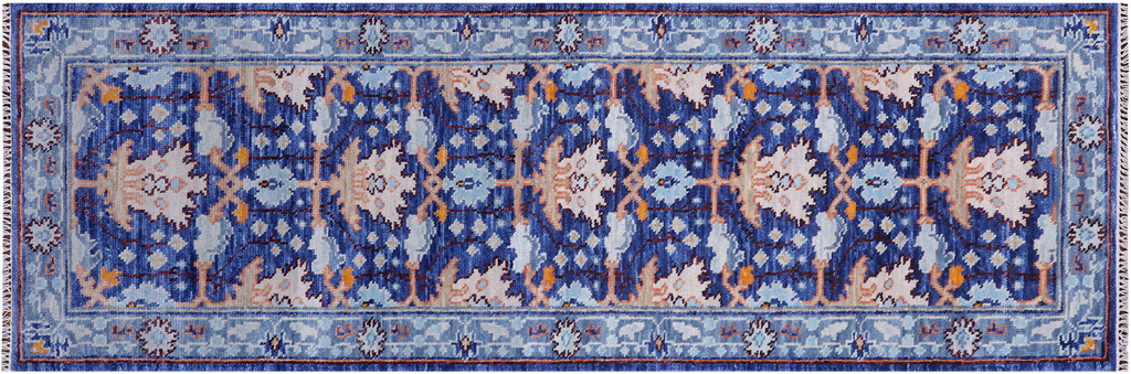 Blue 2' 7" X 7' 11" Runner William Morris Hand-Knotted Wool Rug - Q24145