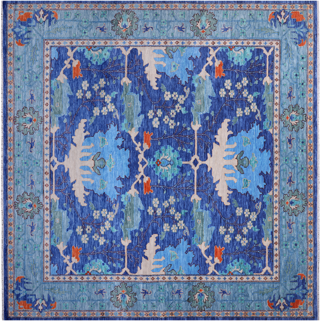Blue 12' Square William Morris Handmade Wool Rug - Q24147