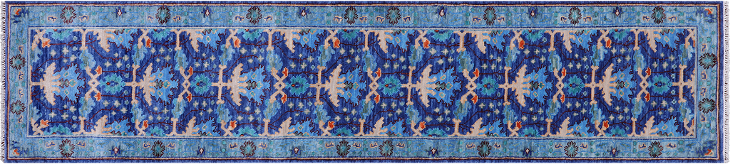 Blue 2' 7" X 11' 9" Runner William Morris Hand Knotted Wool Rug - Q24148