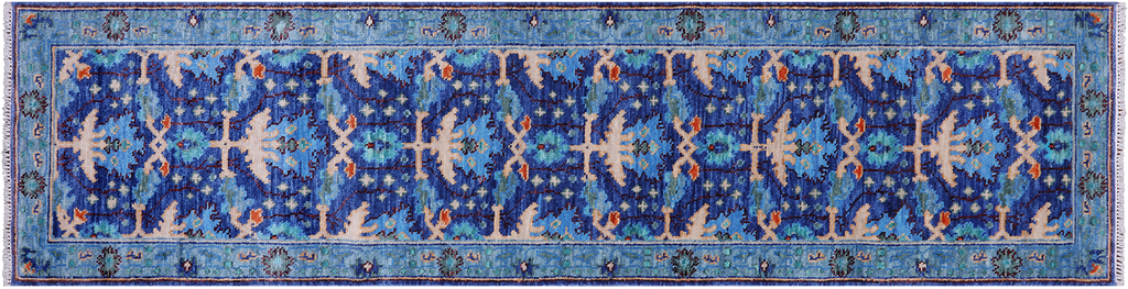 Blue 2' 7" X 10' 0" William Morris Hand Knotted Wool Runner Rug - Q24150