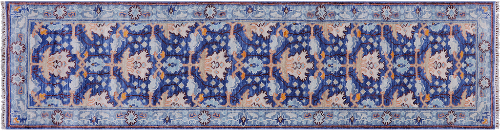 Blue 2' 7" X 10' 2" Hand Knotted William Morris Wool Runner Rug - Q24152