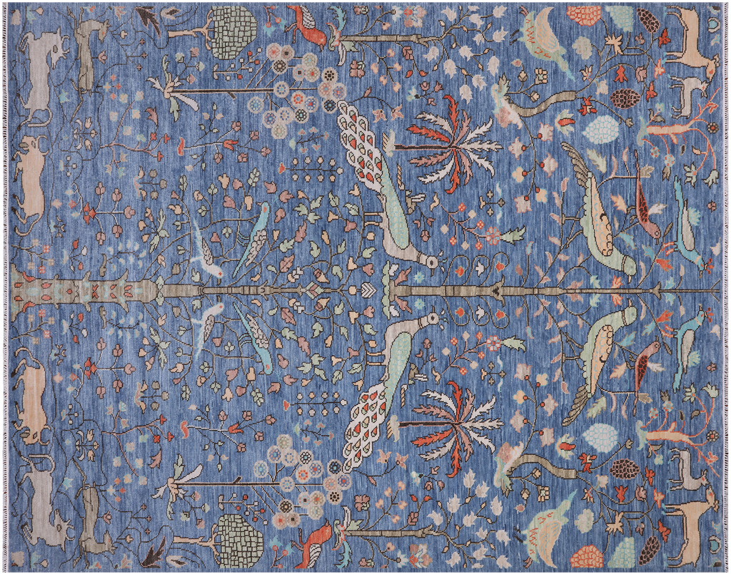 Blue 9' 3" X 11' 11" Persian Tree Of Life Handmade Wool Rug - Q24154