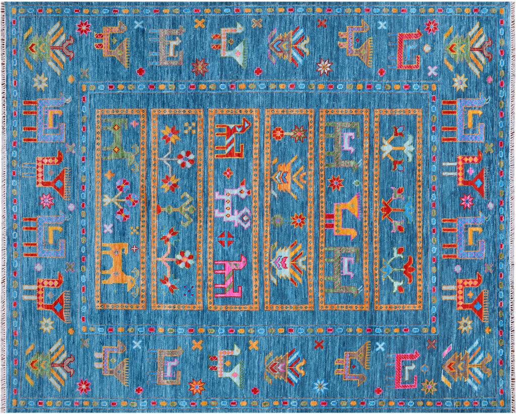 Blue 8' 0" X 10' 0" Persian Gabbeh Tribal Hand Knotted Wool Rug - Q24155