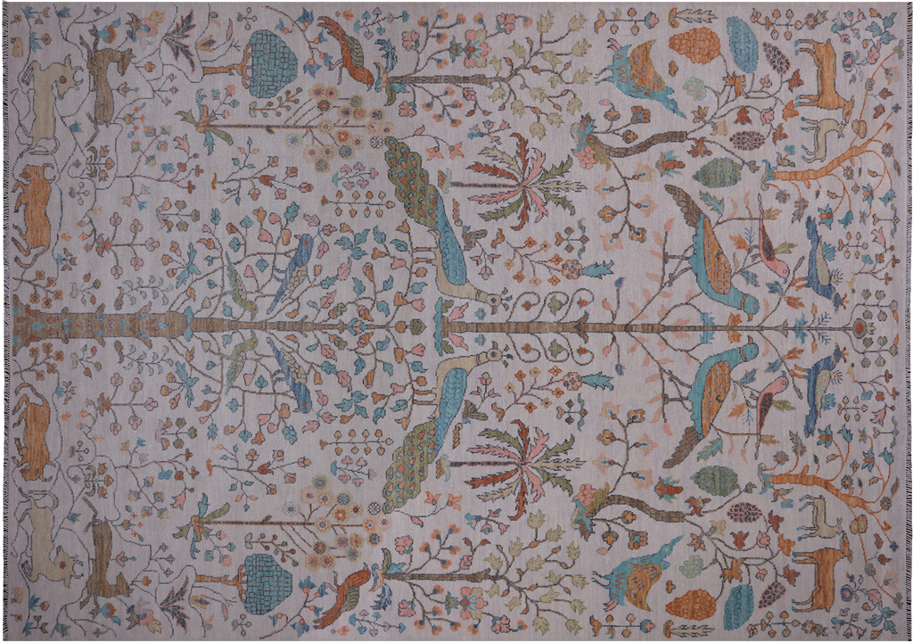 Ivory 10' 1" X 13' 9" Persian Tree Of Life Handmade Wool Rug - Q24156