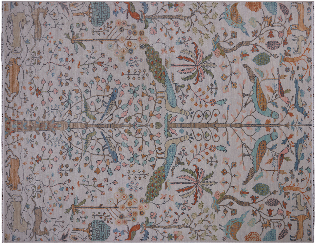 Ivory 9' 3" X 11' 10" Persian Tree Of Life Hand-Knotted Wool Rug - Q24157