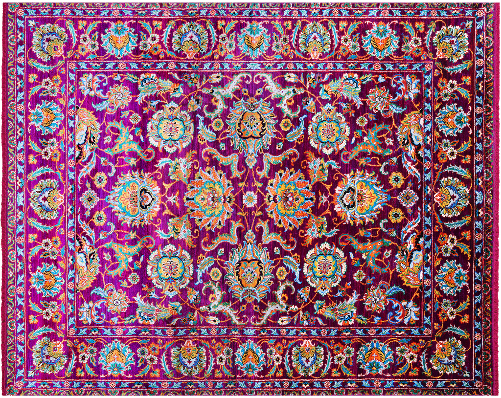 Purple 7' 8" X 9' 8" Persian Tabriz Handmade 100% Silk Rug - Q24159