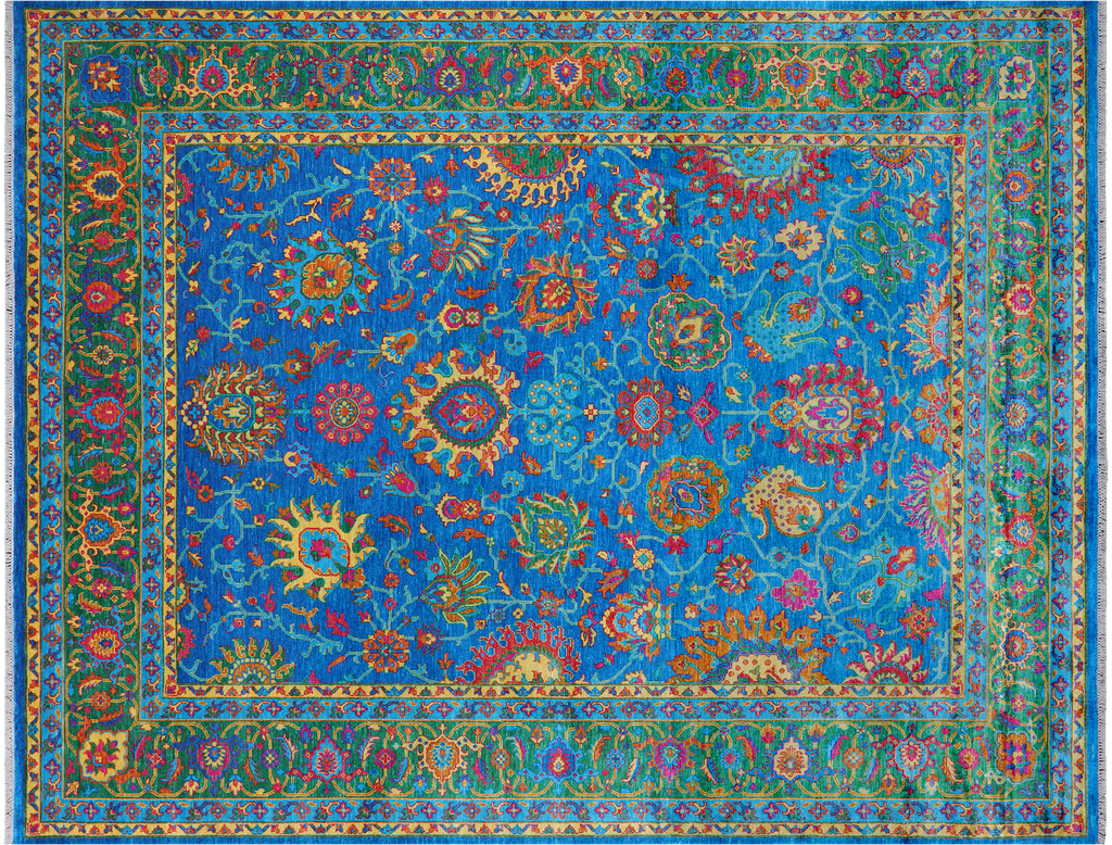 Blue 8' 1" X 10' 4" Persian Tabriz Handmade 100% Silk Rug - Q24163